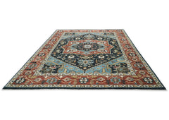 10x14 Blue, Burnt Orange, Aqua Color Hand Knotted Oushak Wool Oriental Rug