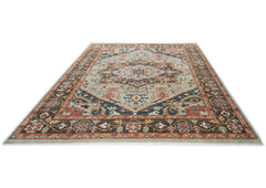 10x14 Gray, Green, Rust Color Hand Knotted Oushak Wool Oriental Rug
