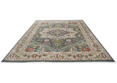 10x14 Slate, Ivory, Lime Color Hand Knotted Oushak Wool Oriental Rug
