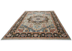 10x14 Gray, Dark Green, Blue Color Hand Knotted Oushak Wool Oriental Rug