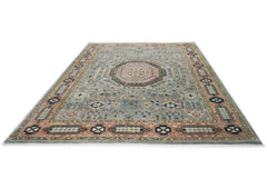 10x14 Slate, Rose, Green Color Hand Knotted Oushak Wool Traditional Oriental Rug