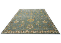 10x14 Seledon, Gold, Ivory Color Hand Knotted Oushak Wool Arts and Crafts Oriental Rug