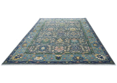 10x14 Blue, Navy, Green Color Hand Knotted Oushak Wool Arts and Crafts Oriental Rug