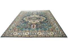 10x14 Slate, Ivory, Rose Color Hand Knotted Oushak Wool Oriental Rug
