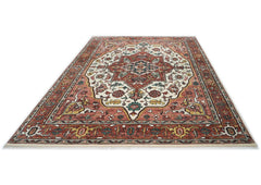 10x14 Rust, Ivory, Rose Color Hand Knotted Oushak Wool Oriental Rug