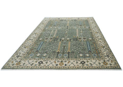 10x14 Celadon, Beige, Blue Color Hand Knotted Oushak Wool Transitional Oriental Rug