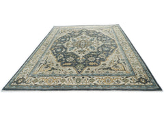 10x14 Slate, Blue, Beige Color Hand Knotted Oushak Wool Oriental Rug