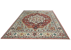 10x14 Rust, Mint, Ivory Color Hand Knotted Oushak Wool Oriental Rug