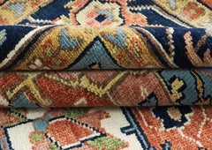 9x12 Burnt Orange, Ivory, Navy Color Hand Knotted Oushak Wool Oriental Rug
