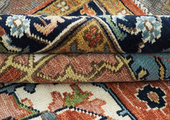 9x12 Burnt Orange, Ivory, Navy Color Hand Knotted Oushak Wool Oriental Rug