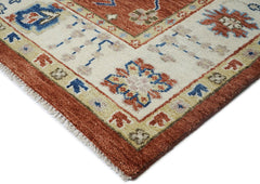 9x12 Burnt Orange, Ivory, Navy Color Hand Knotted Oushak Wool Transitional Oriental Rug