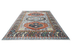 9x12 Slate, Blue, Burnt Orange Color Hand Knotted Oushak Wool Southwestern Oriental Rug