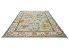 9x12 Blue, Slate, Gold Color Hand Knotted Oushak Wool Arts and Crafts Oriental Rug