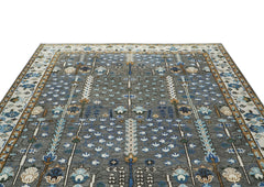 9x12 Gray, Blue, Ivory Color Hand Knotted Oushak Wool Transitional Oriental Rug