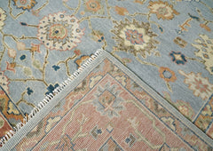 10x14 Blue, Rose, Ivory Color Hand Knotted Oushak Wool Arts and Crafts Oriental Rug