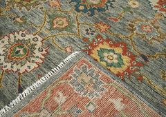 9x12 Blue, Gray, Burnt Orange Color Hand Knotted Oushak Wool Arts and Crafts Oriental Rug