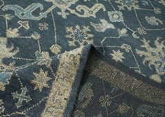 9x12 Blue, Beige, Gray Color Hand Knotted Oushak Wool Transitional Oriental Rug