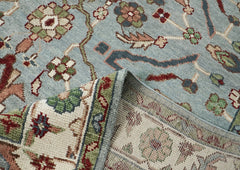 9x12 Blue, Ivory, Sage Color Hand Knotted Oushak Wool Transitional Oriental Rug