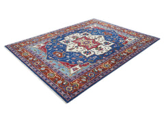 9x12 Navy, Burnt Orange, Ivory Color Hand Knotted Oushak Wool Oriental Rug