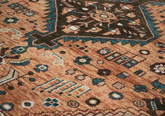 9x12 Peach, Green, Brown Color Hand Knotted Oushak Wool Southwestern Oriental Rug