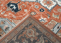 9x12 Burnt Orange, Blue, Ivory Color Hand Knotted Oushak Wool Oriental Rug