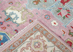 9x12 Pink, Celadon, Blue Color Hand Knotted Oushak Wool Oriental Rug
