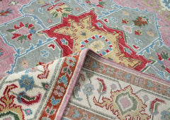 9x12 Pink, Celadon, Blue Color Hand Knotted Oushak Wool Oriental Rug