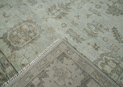 10x14 Gray, Moss, Multi Color Hand Knotted Oushak Wool Transitional Oriental Rug