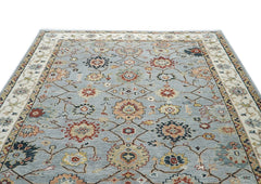 10x14 Blue, Ivory, Gold Color Hand Knotted Oushak Wool Arts and Crafts Oriental Rug