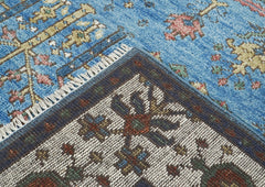 8x10 Blue, Ivory, Gold Color Hand Knotted Oushak Wool Transitional Oriental Rug