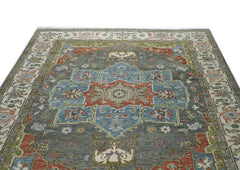 10x14 Gray, Blue, Lime Color Hand Knotted Oushak Wool Oriental Rug