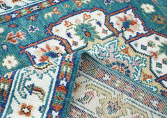 5x8 Turquoise, Ivory, Burnt Orange Go Color Hand Knotted Oushak Wool Traditional Oriental Rug