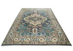 10x14 Blue, Ivory, Gray Color Hand Knotted Oushak Wool Oriental Rug