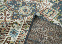 10x14 Blue, Ivory, Gray Color Hand Knotted Oushak Wool Oriental Rug