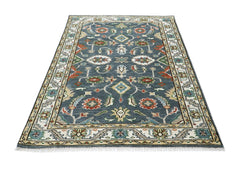 5x8 Slate, Ivory, Burnt Orange Go Color Hand Knotted Oushak Wool Arts & Crafts Oriental Rug