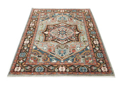 5x8 Mint, Teal, Brown Color Hand Knotted Oushak Wool Traditional Oriental Rug