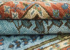 5x8 Blue, Burnt Orange, Ivory Color Hand Knotted Oushak Wool Transitional Oriental Rug