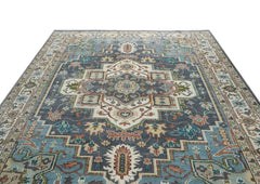 10x14 Blue, Ivory, Green Color Hand Knotted Oushak Wool Oriental Rug