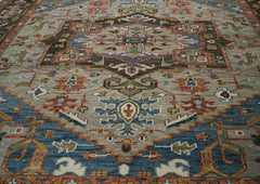 10x14 Gray, Green, Blue Color Hand Knotted Oushak Wool Oriental Rug