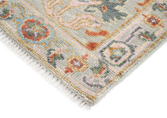 Runner Gray, Blush, Aqua Color Hand Knotted Oushak Wool Traditional Oriental Rug