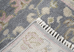 Runner Slate, Gray, Sage Color Hand Knotted Oushak Wool Transitional Oriental Rug