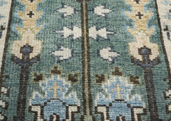 Runner Celadon, Ivory, Gray Color Hand Knotted Oushak Wool Transitional Oriental Rug