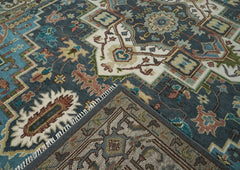 10x14 Blue, Ivory, Beige Color Hand Knotted Oushak Wool Oriental Rug
