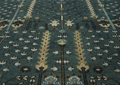 10x14 Seledon, Ivory, Beige Color Hand Knotted Oushak Wool Transitional Oriental Rug