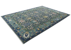 10x14 Blue, Aqua, Rose Color Hand Knotted Oushak Wool Arts and Crafts Oriental Rug