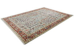 10x14 Gray, Burnt Orange, Lime Color Hand Knotted Oushak Wool Transitional Oriental Rug