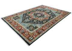 10x14 Blue, Burnt Orange, Aqua Color Hand Knotted Oushak Wool Oriental Rug