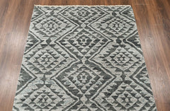 Dark Gray, Silver 4'1''x5'11'' Oushak Southwestern Hand Knotted Wool Oriental Area Rug