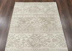 Beige 3'11''x5'10'' Oushak Southwestern Hand Knotted Wool Oriental Area Rug