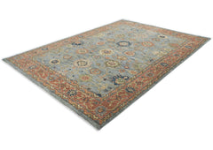 10x14 Blue, Rose, Lime Color Hand Knotted Oushak Wool Arts and Crafts Oriental Rug